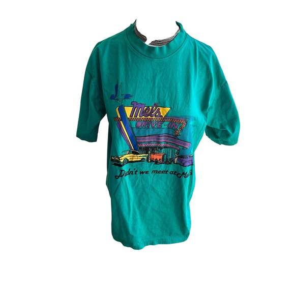 Vtg Mel's‎ drive in t shirt "didn't we meet at Mel's?" Diner T-Shirt sz Medium - Picture 1 of 4